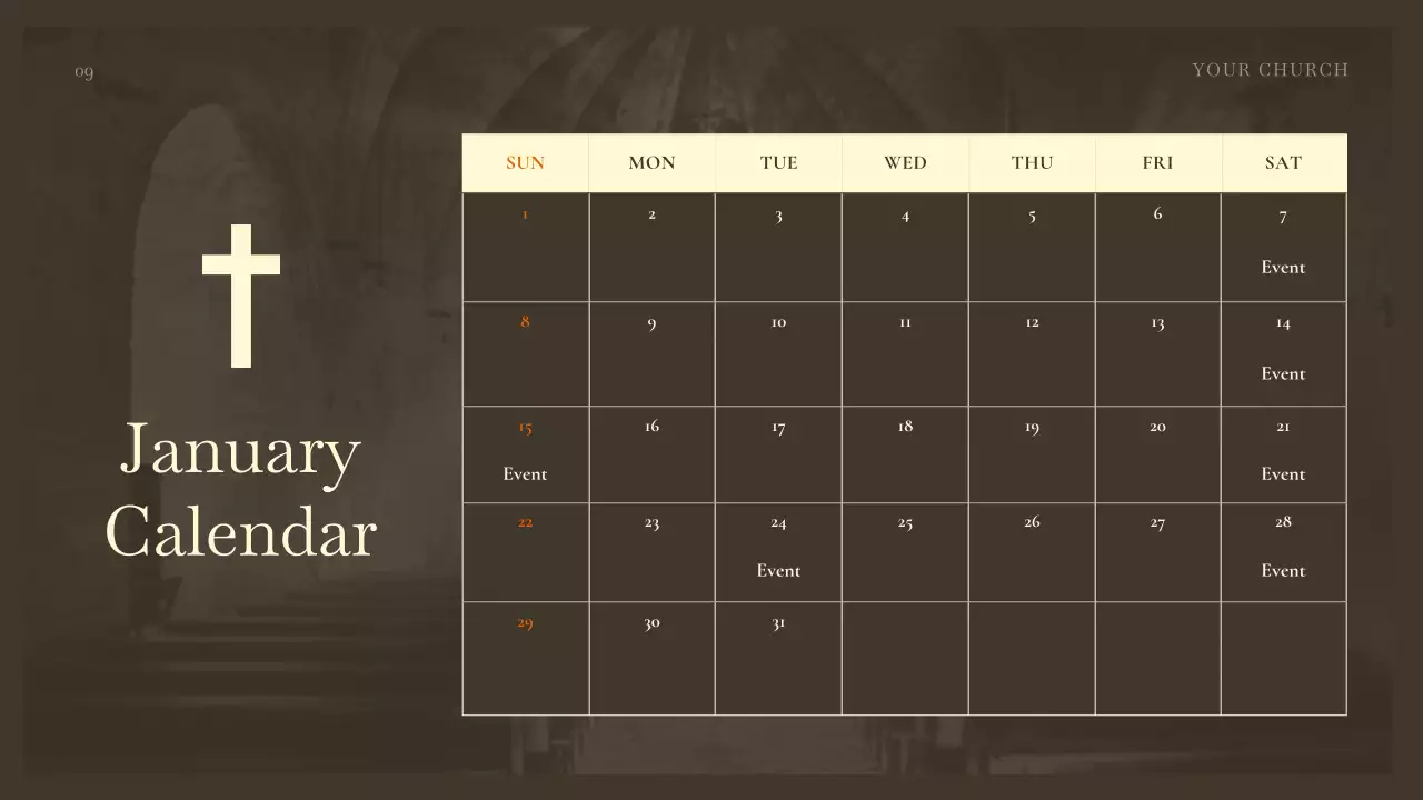 베이지색 우아한 예배 초대장 프레젠테이션