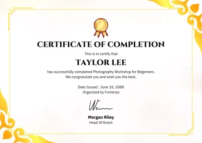 Gold Elegant Photography Certificate of Completion