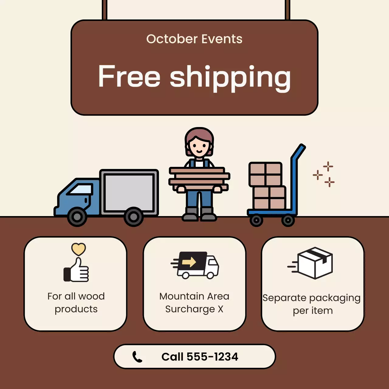 Khuyến mãi vận chuyển đơn giản màu nâu