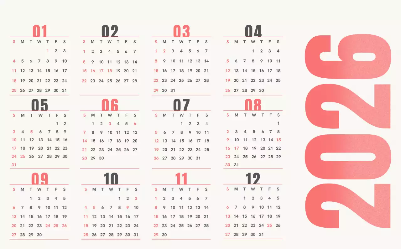 빨강 심플 캘린더 달력