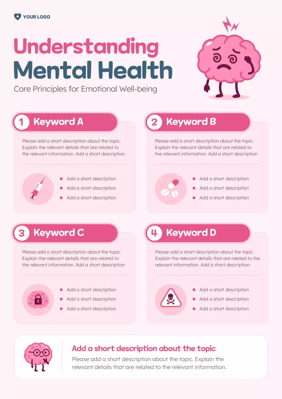Pink Cute Mental Health Guide Poster