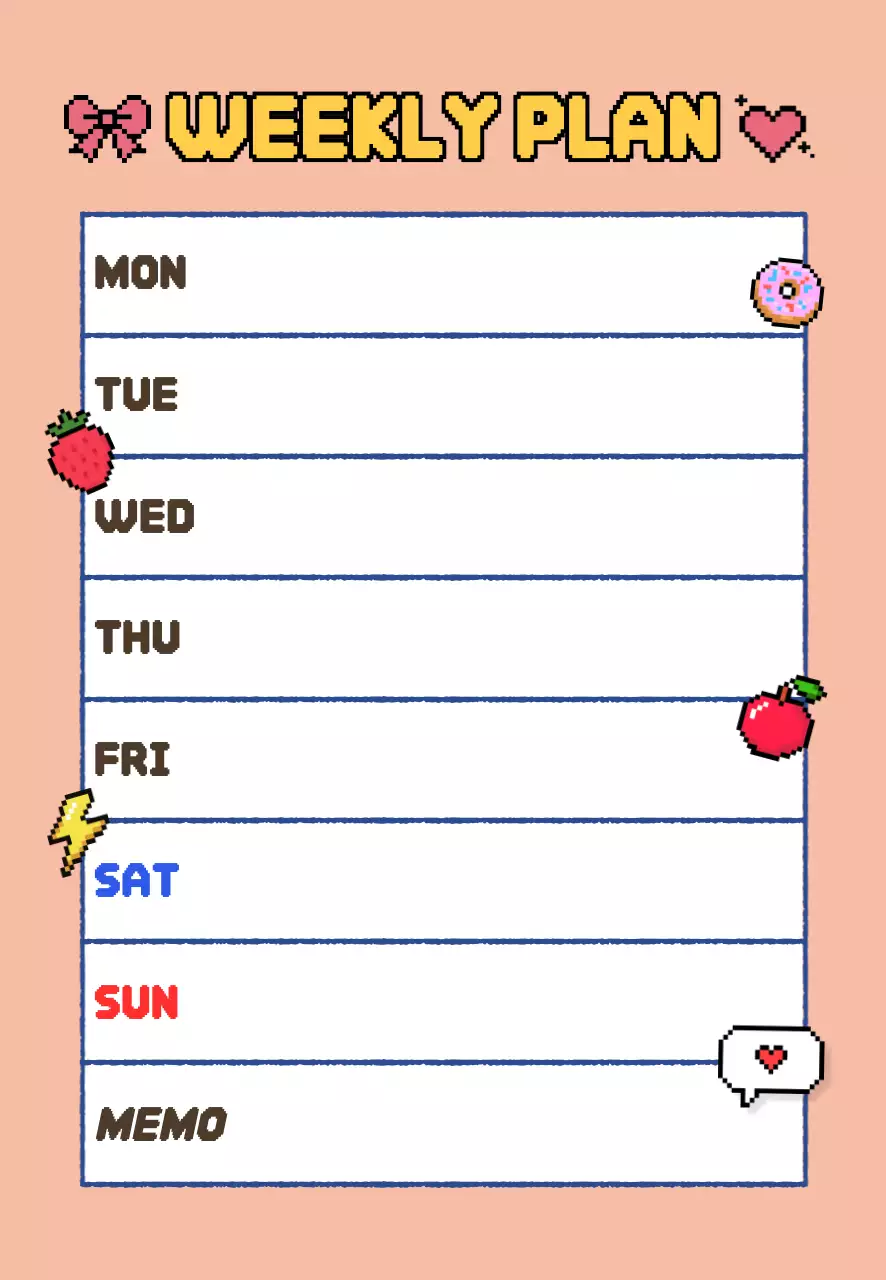 살구색 아기자기한 주간 계획표