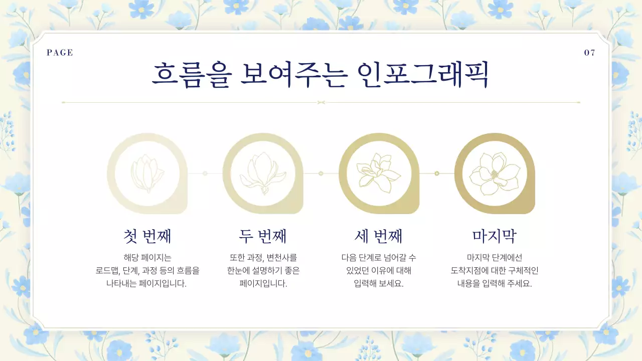 하늘색과 남색의 고급스러운 여름 꽃 발표자료