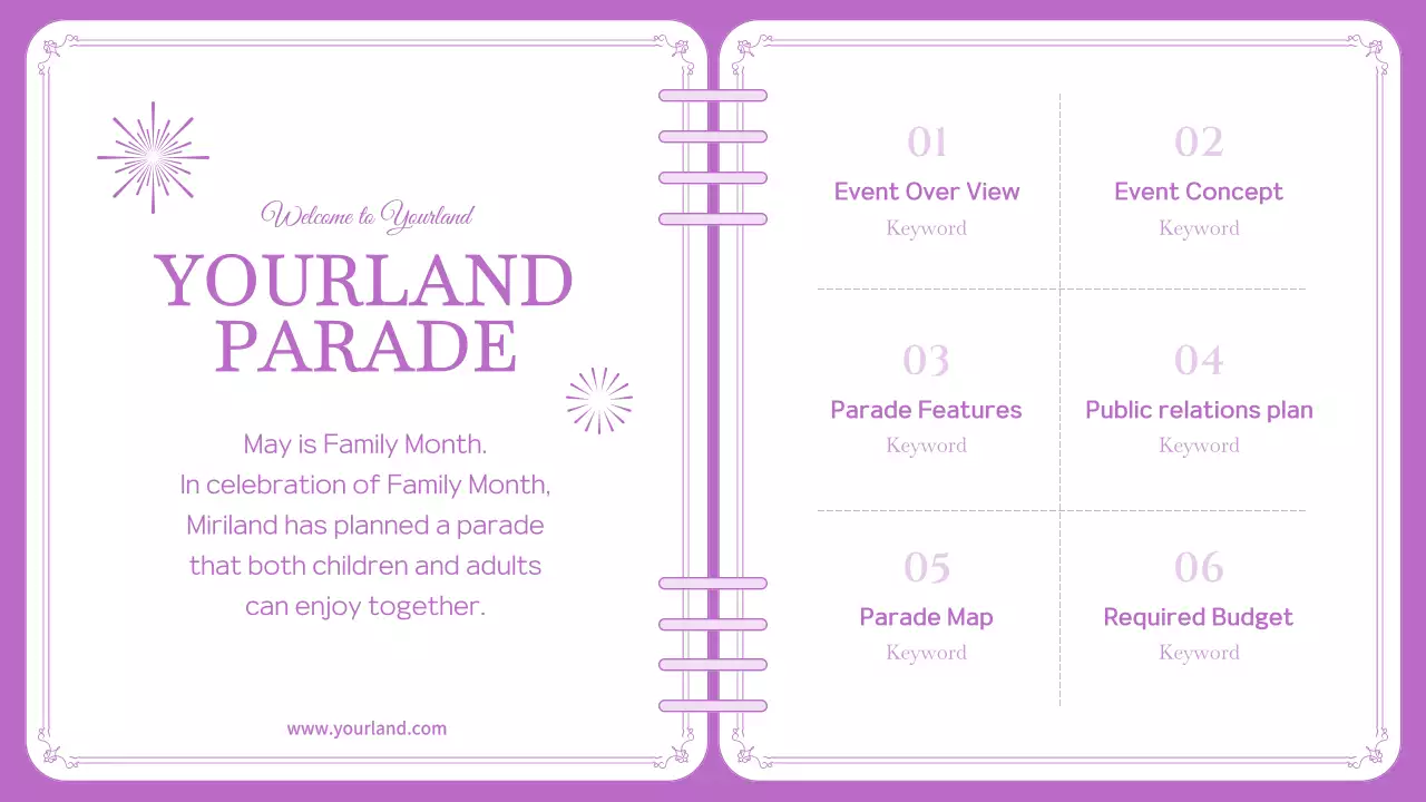Purple Elegant Parade Document Presentation
