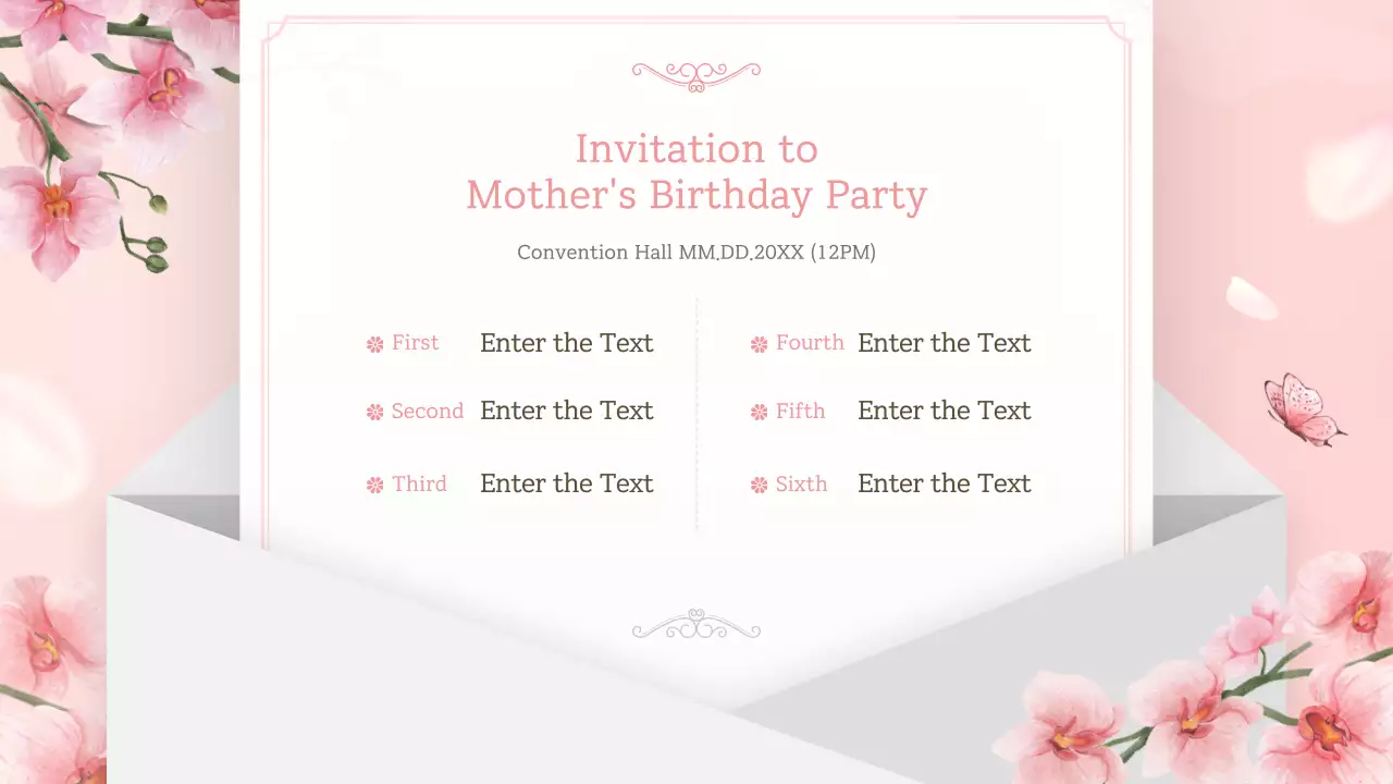 핑크색 우아한 생일 초대장 프레젠테이션