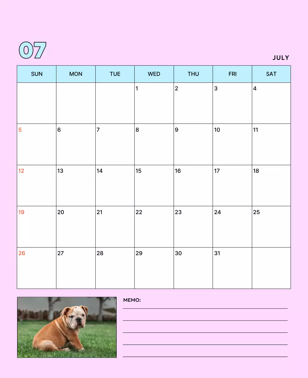 베이지 아기자기한 반려동물 달력