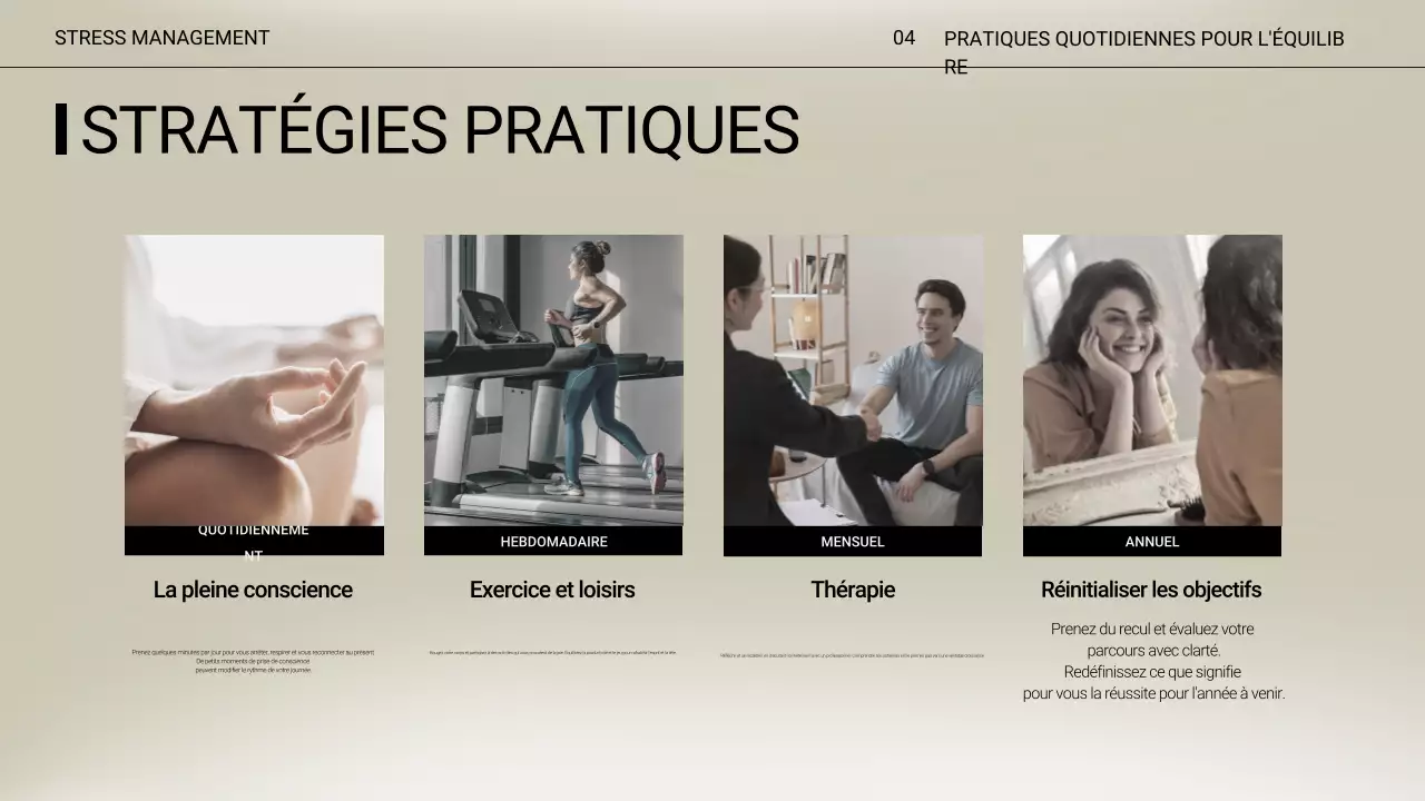 Présentation de conférence sur le stress minimal beige