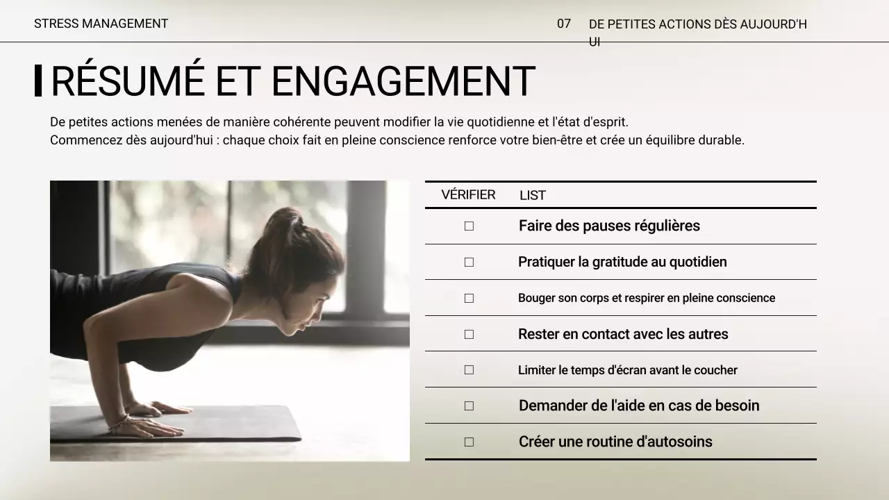 Présentation de conférence sur le stress minimal beige