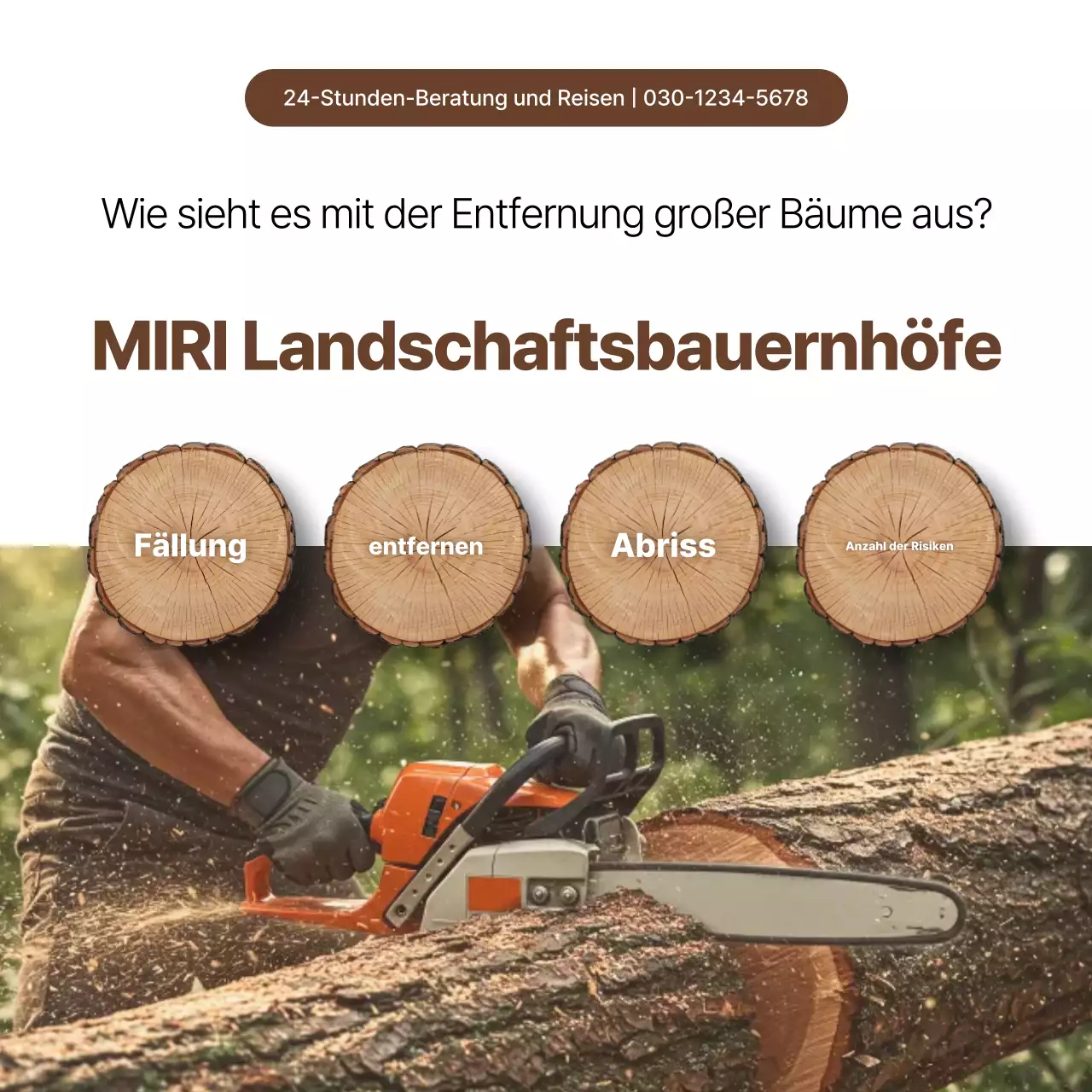Werbung für eine schlichte Landschaftsgestaltung in Braun