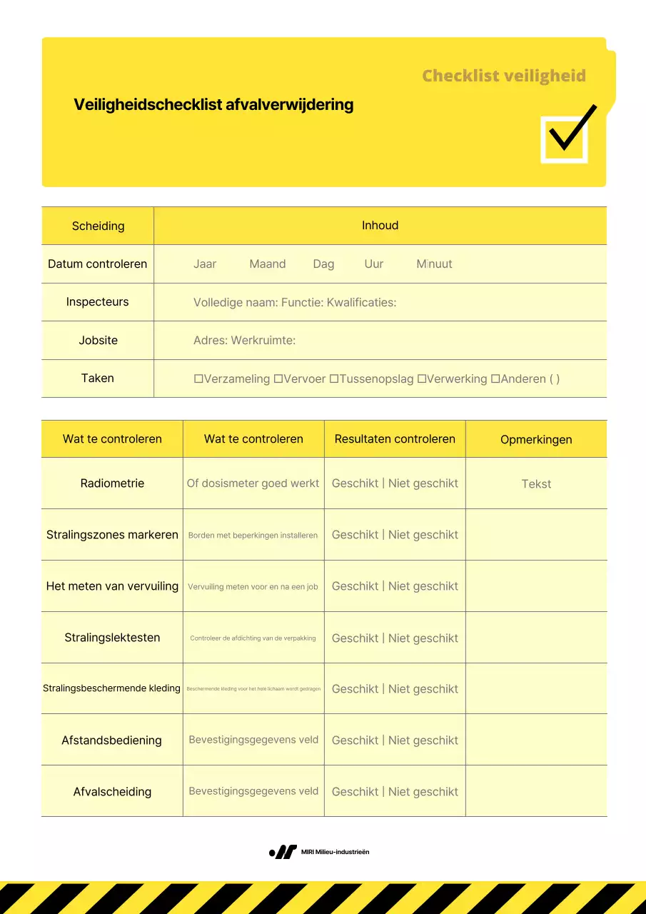 Gele eenvoudige veiligheidscheck