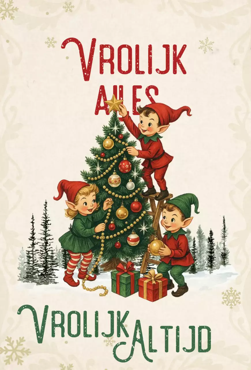 Lichtgroene vintage kerstansichtkaart