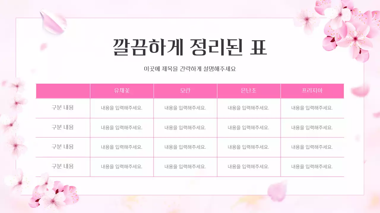 핑크색과 자연적인 봄 벛꽃 발표자료