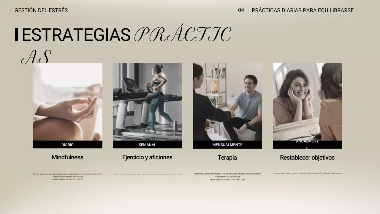 Presentación de la conferencia sobre el estrés mínimo en color beige