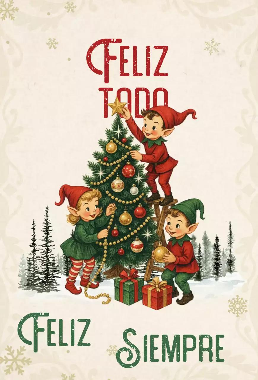 Postal navideña vintage verde claro