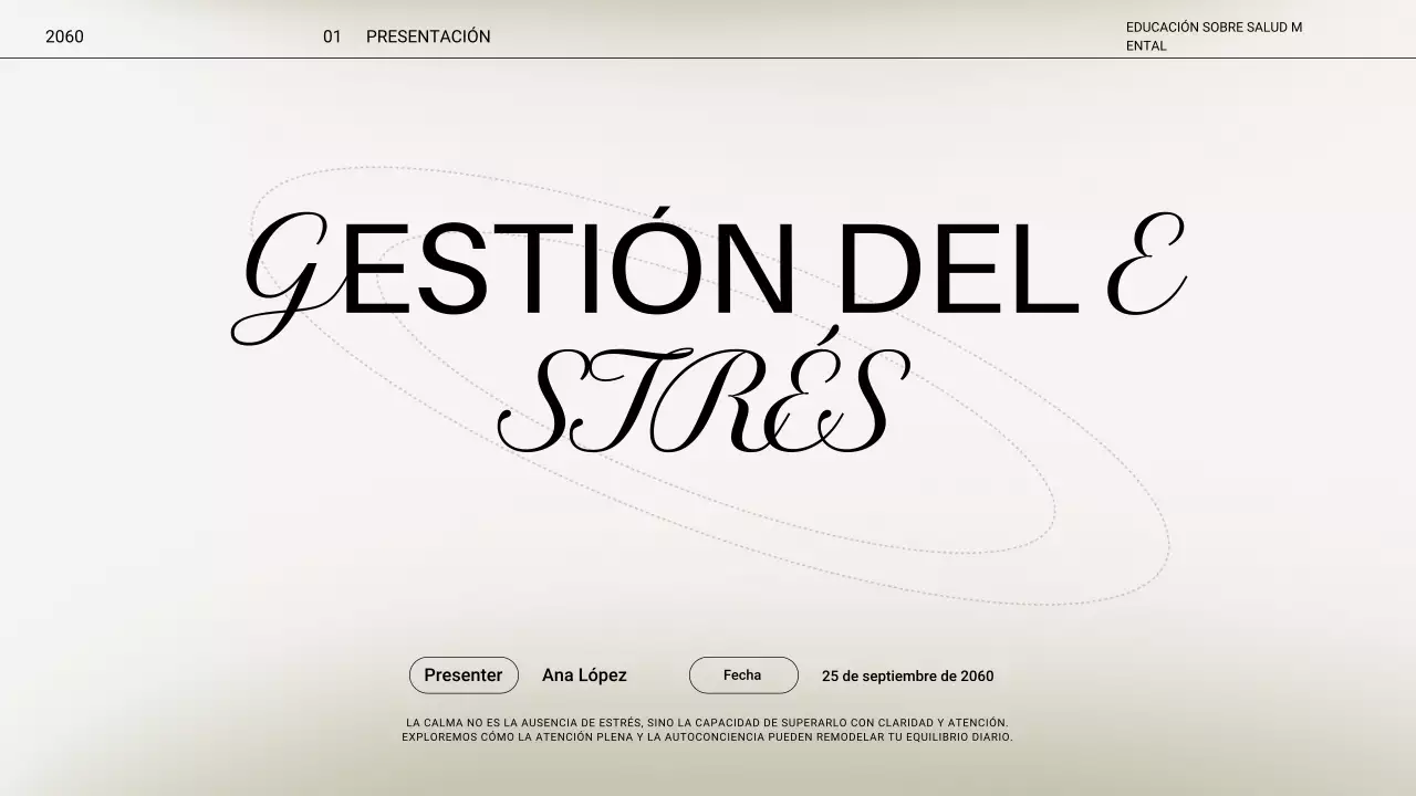 Presentación de la conferencia sobre el estrés mínimo en color beige