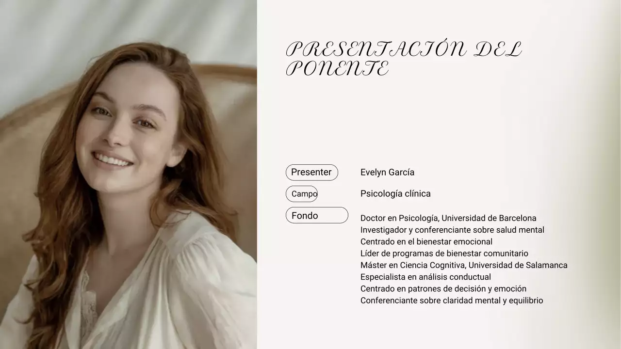 Presentación de la conferencia sobre el estrés mínimo en color beige