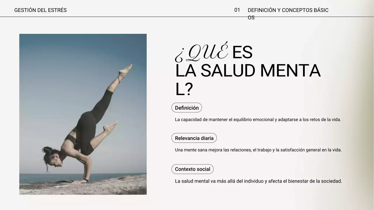 Presentación de la conferencia sobre el estrés mínimo en color beige