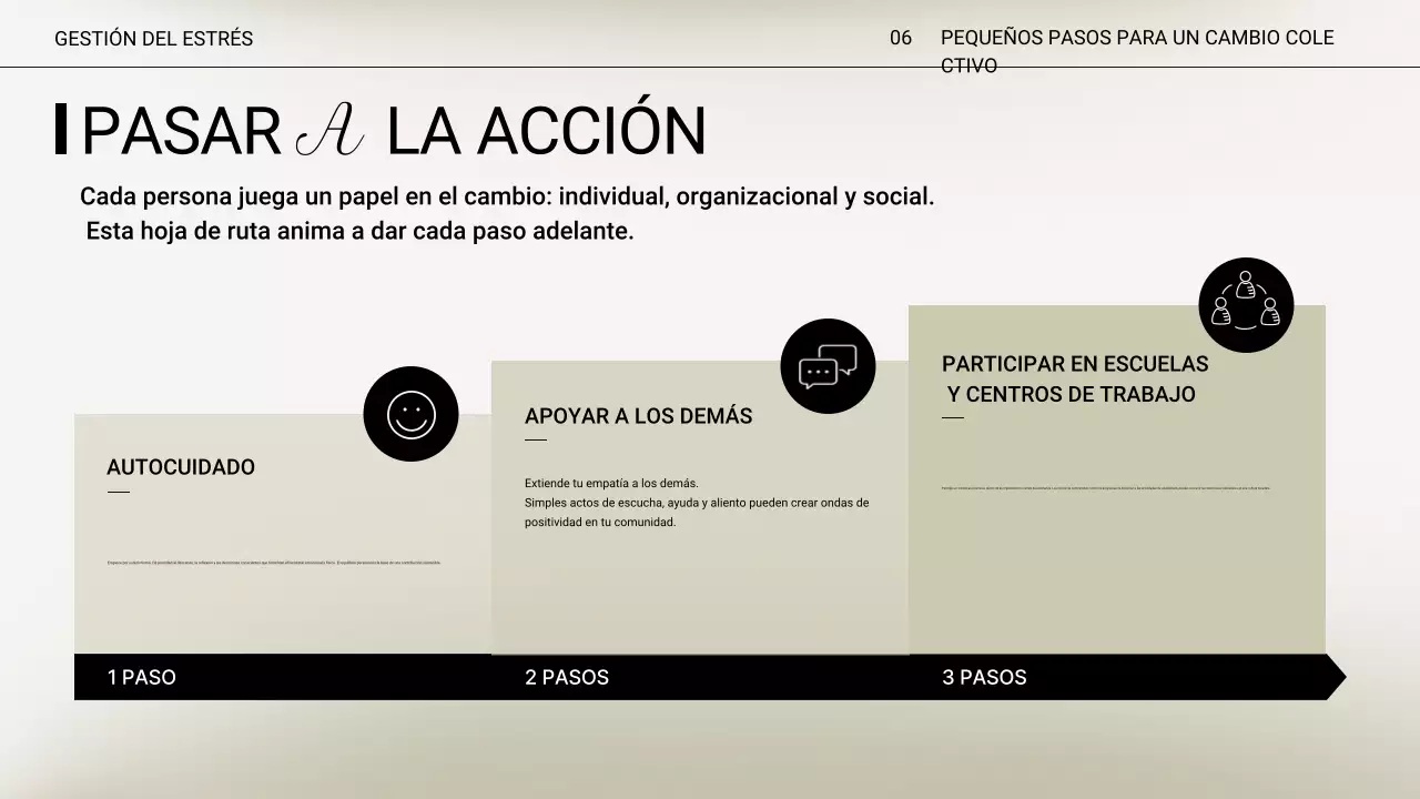 Presentación de la conferencia sobre el estrés mínimo en color beige