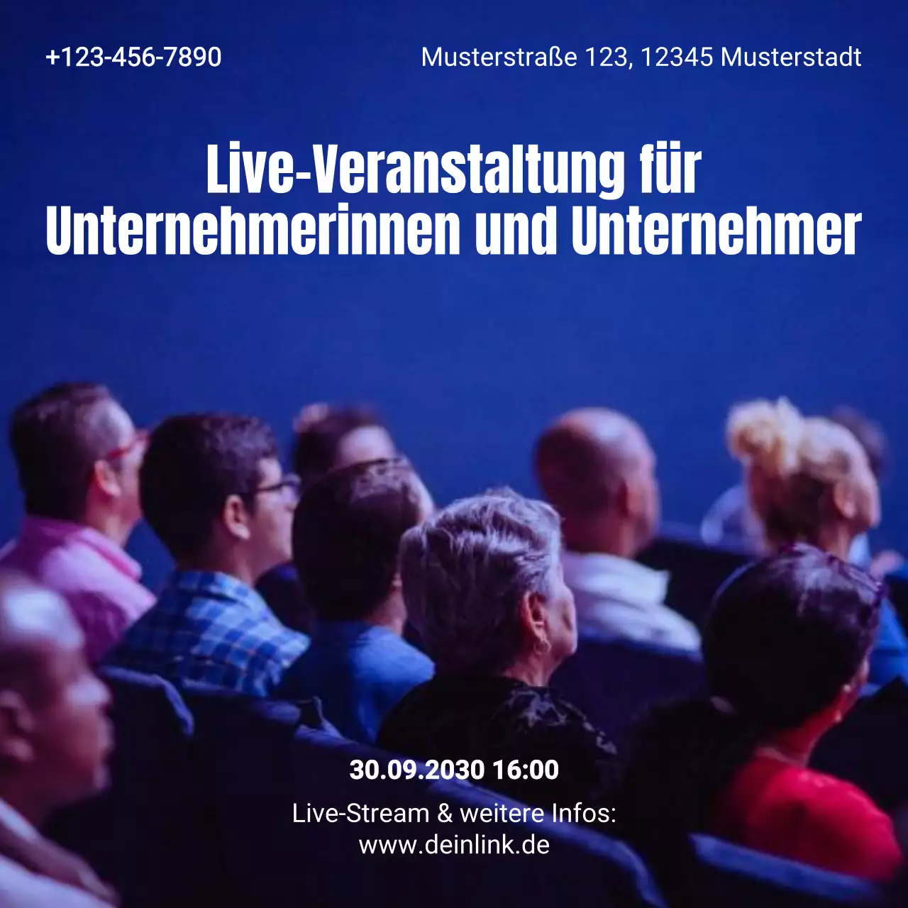 Ankündigung einer Veranstaltung für professionelle Unternehmer der Blauen Generation