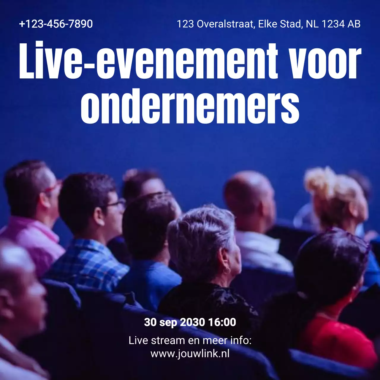 Aankondiging van een evenement voor professionele ondernemers in blauw