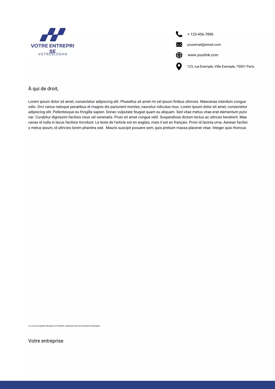 Papier à en-tête bleu professionnel