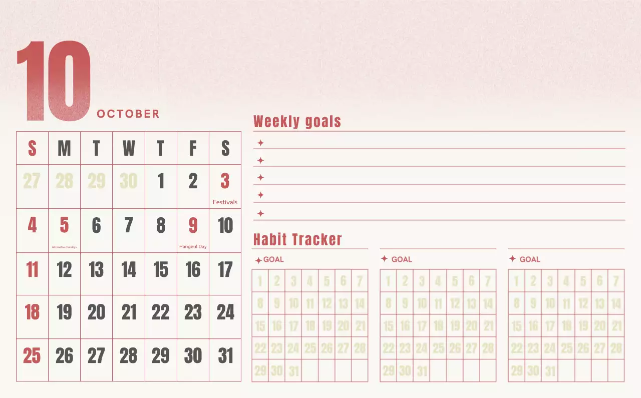 Kalender Sederhana Merah Kalender