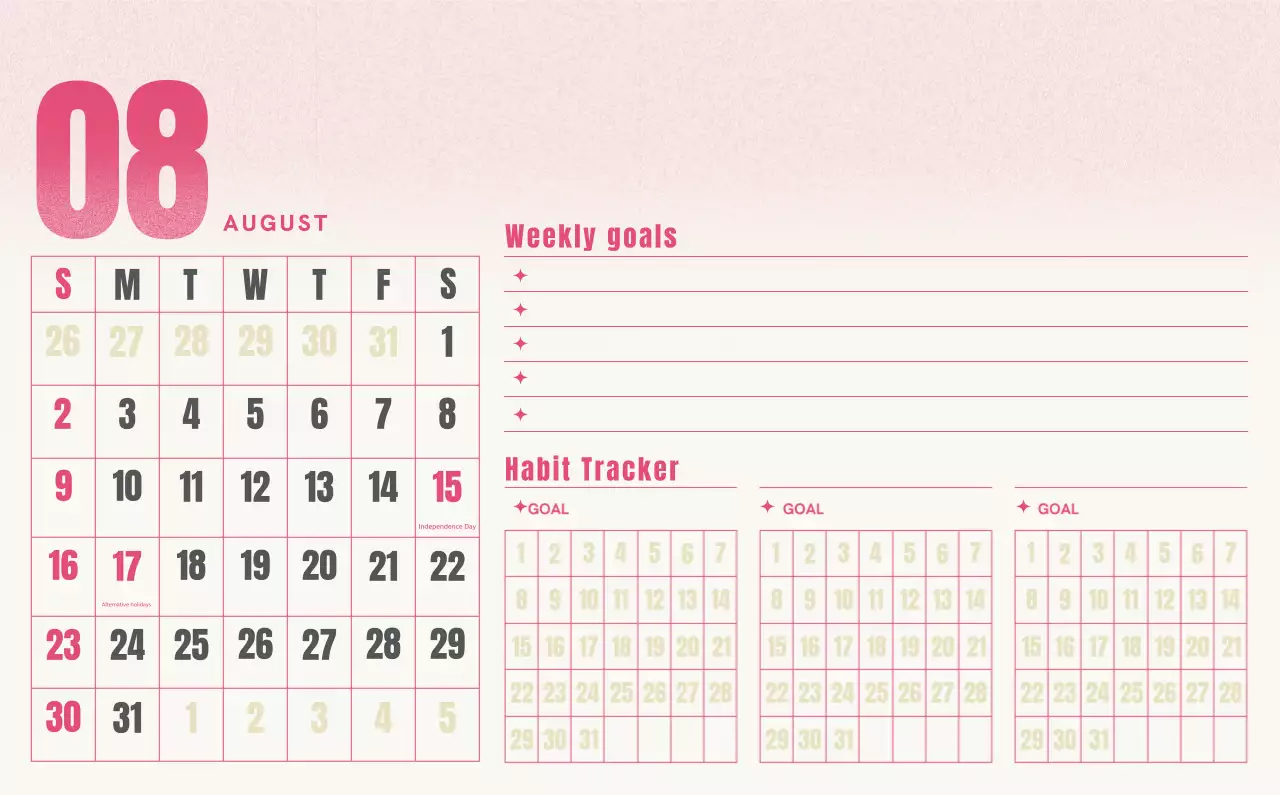 Kalender Sederhana Merah Kalender