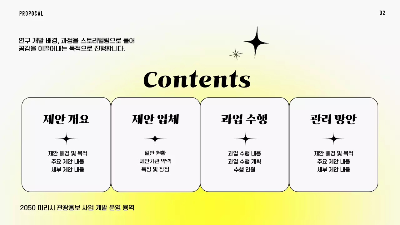 형광 노란색 그라데이션과 라인 컨셉의 입찰 제안서