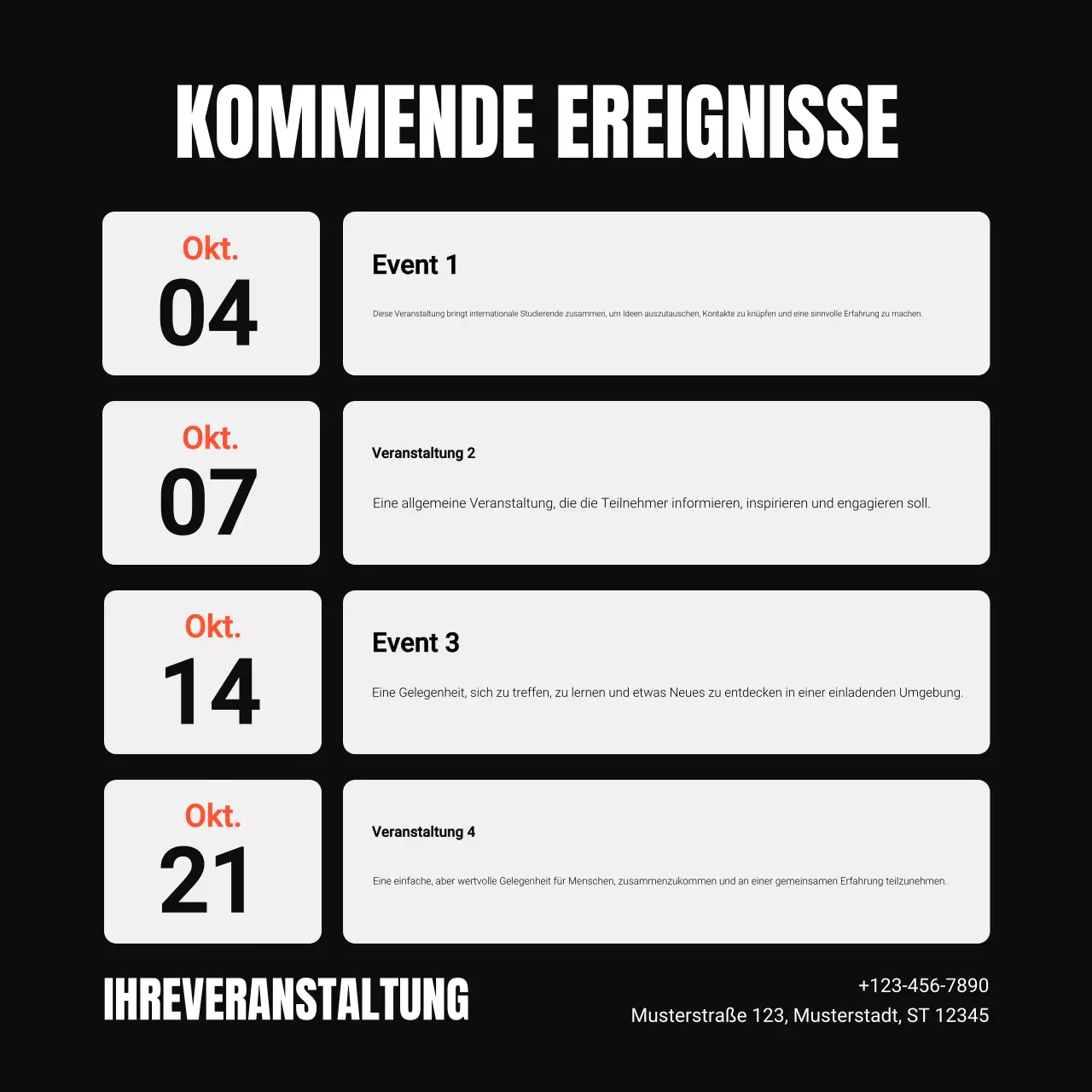 Moderner Veranstaltungskalender in Schwarz-Weiß