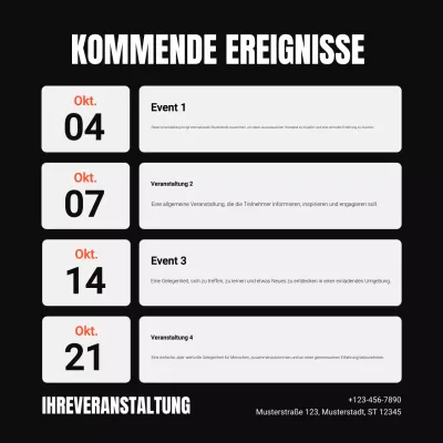 Moderner Veranstaltungskalender in Schwarz-Weiß