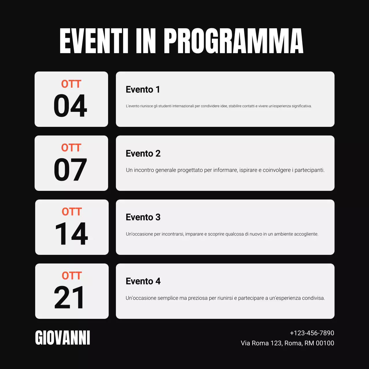 Calendario eventi moderni in bianco e nero