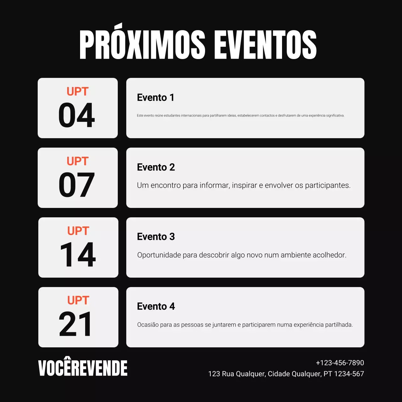Calendário de eventos moderno em preto e branco