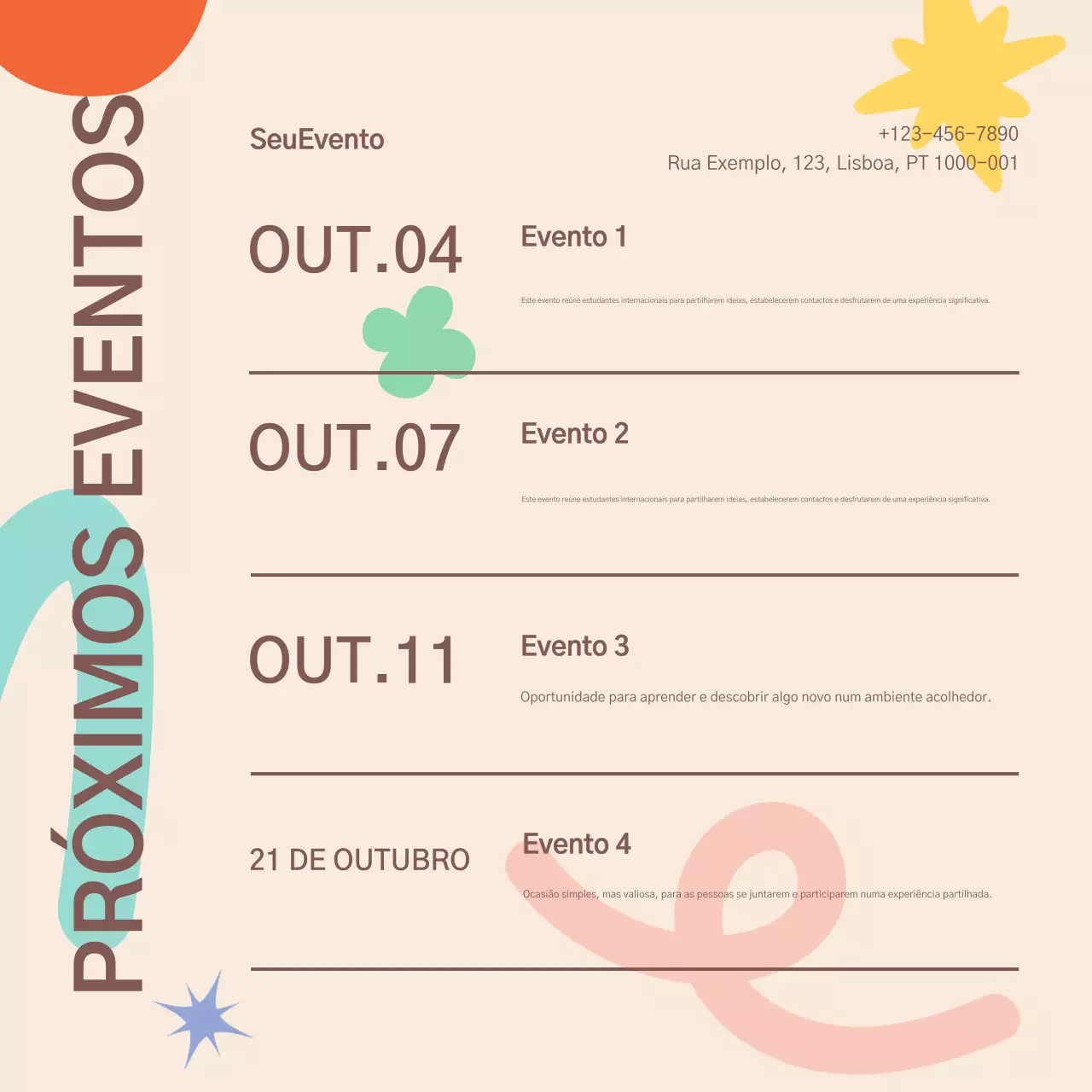 Calendário de eventos moderno bege