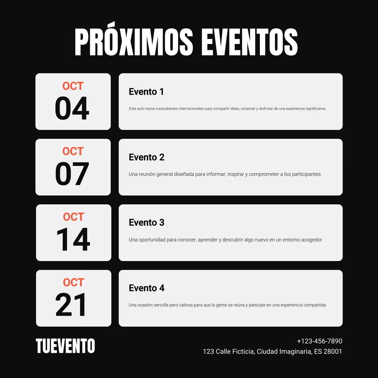Calendario de eventos moderno en blanco y negro