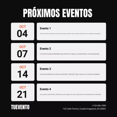Calendario de eventos moderno en blanco y negro
