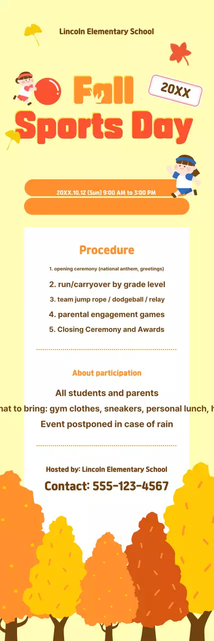 Evento amarelo fofo do Dia dos Esportes