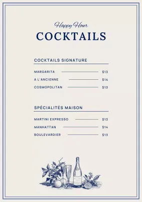 Carte des cocktails Blue Vintage