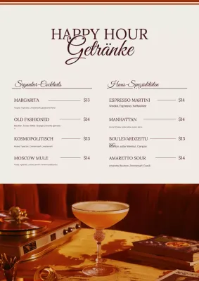 Beige Vintage Cocktailkarte