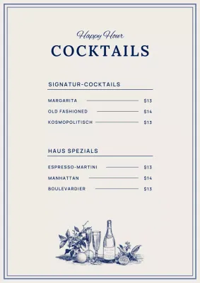 Blue Vintage Cocktailkarte