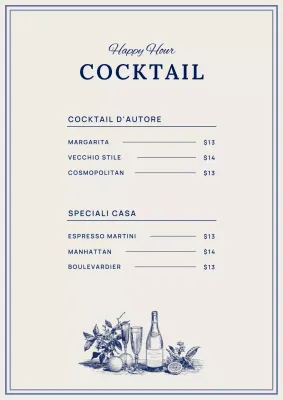 Menù dei cocktail Blue Vintage