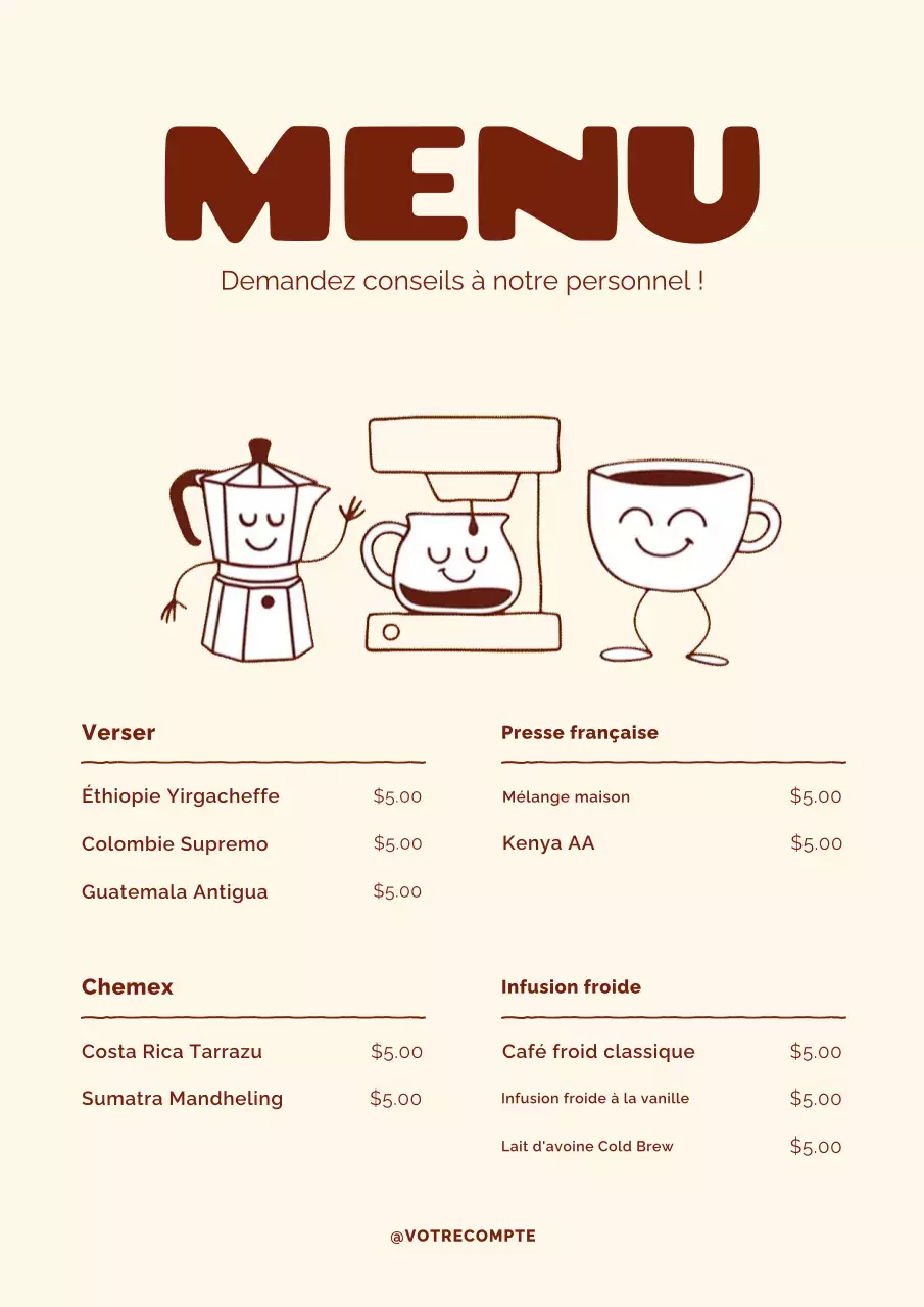 Affiche beige rétro pour menu de café
