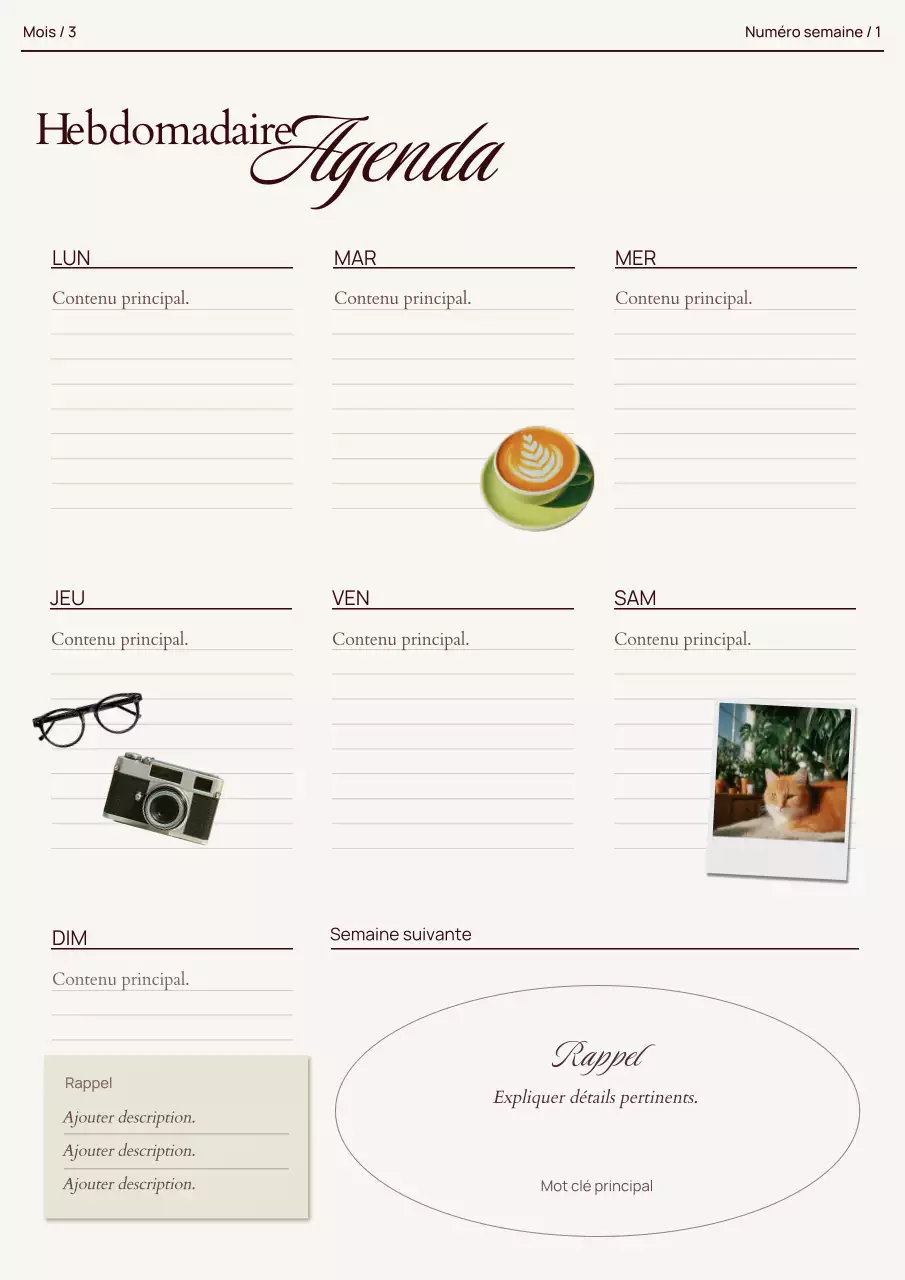 Agenda hebdomadaire minimaliste beige