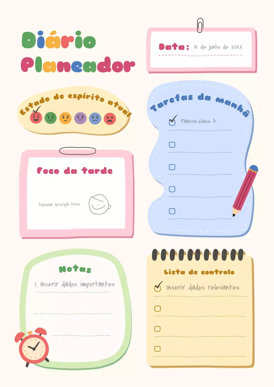 Pôster colorido para planejamento e agenda