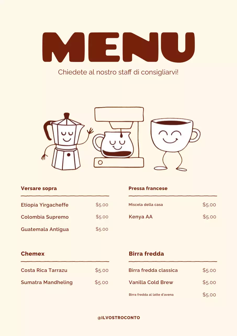 Poster del menu del caffè retrò beige