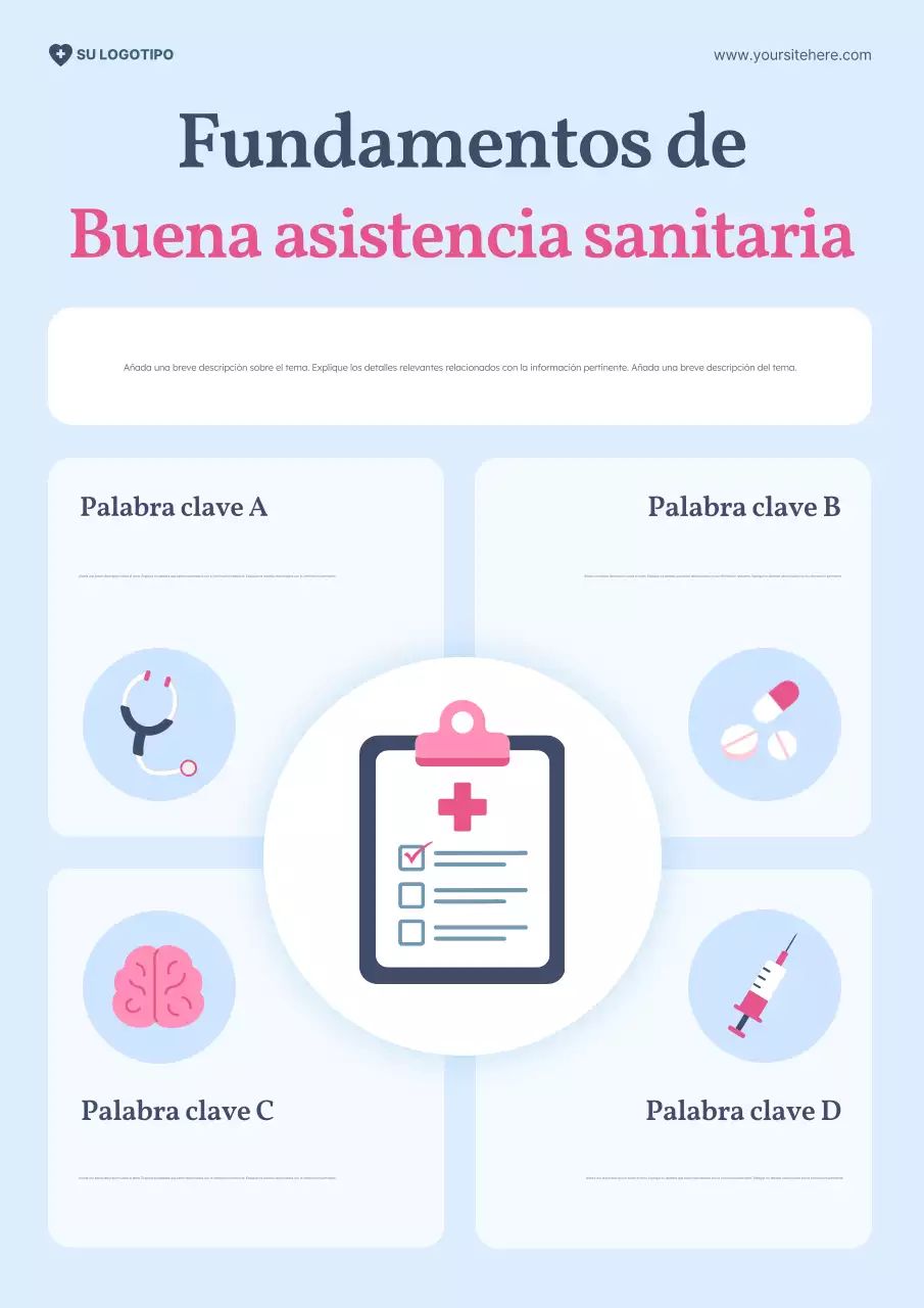Póster guía de atención médica moderna azul
