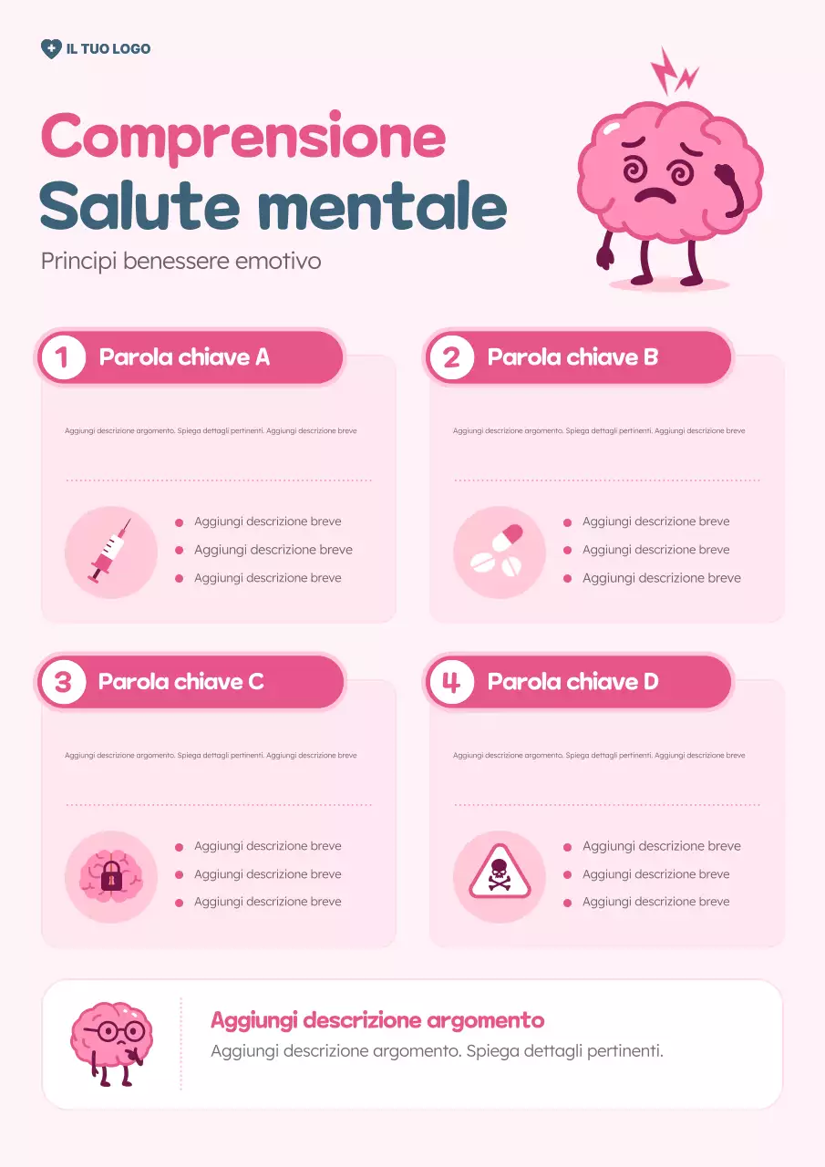 Poster rosa carino con guida alla salute mentale