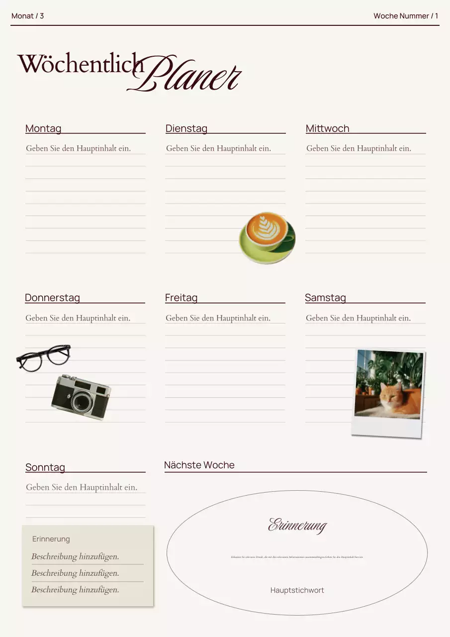 Beige Minimaler Wochenplaner