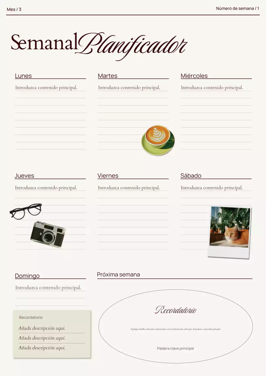 Planificador semanal minimalista beige