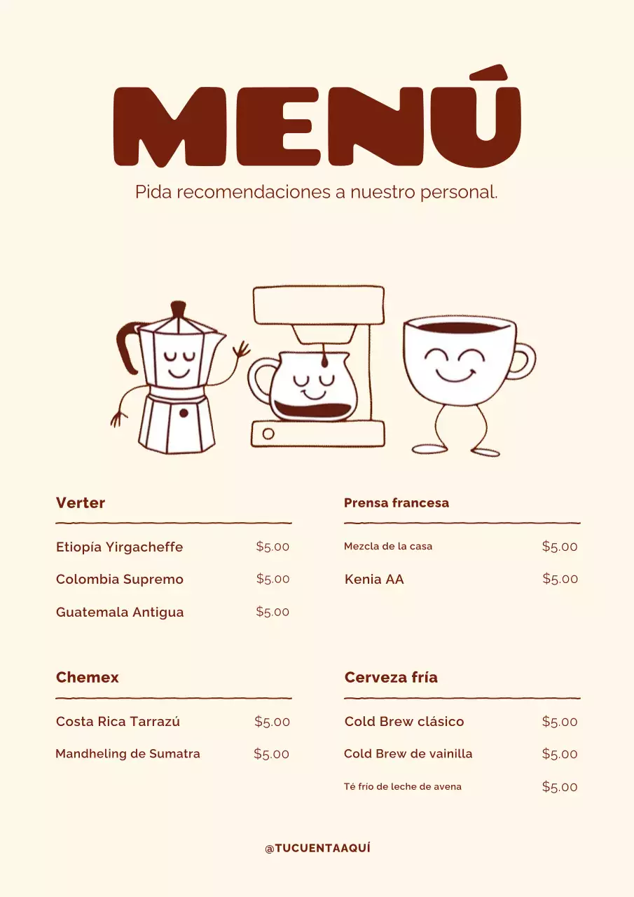 Póster de menú de café retro beige