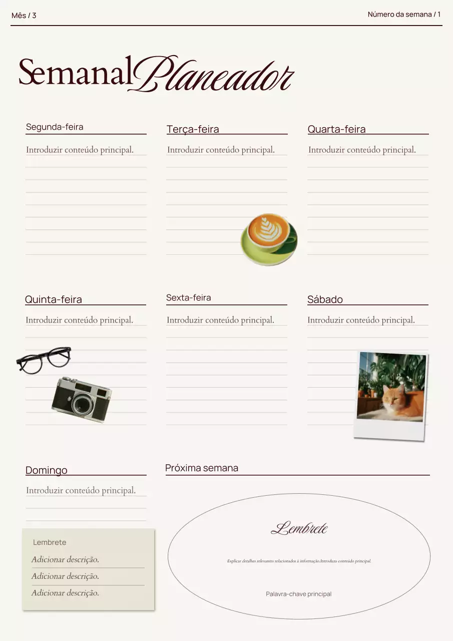 Agenda semanal minimalista bege
